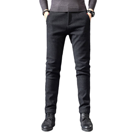 Fleece Lined Sanded Slim-fit Stretch Casual Pants