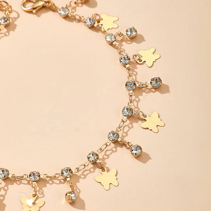 Creative Rhinestone Butterfly Tassel Anklet