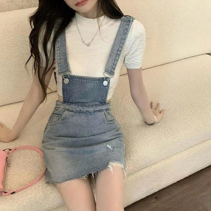 Blue Denim Suspender Skirt Dress Temperament Design Sense