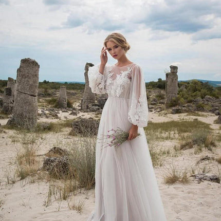 Round Collar Gauze Embroidered One-piece Dress Wedding Dress