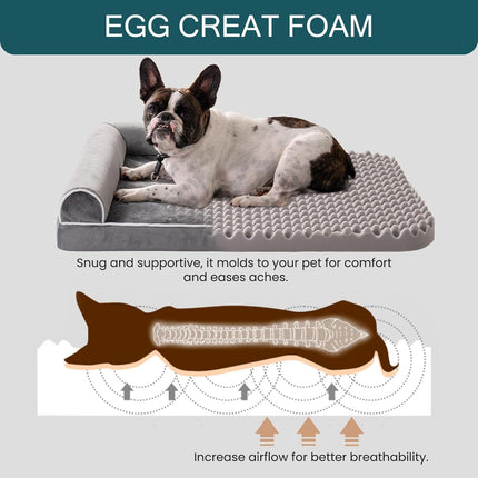 MEWOOFUN Orthopedic Dog Bed For Large Dogs - XL Egg Crate Foam Mattress With Removable Washable Cover, Waterproof Pet Couch Bed Grey, Extra Large