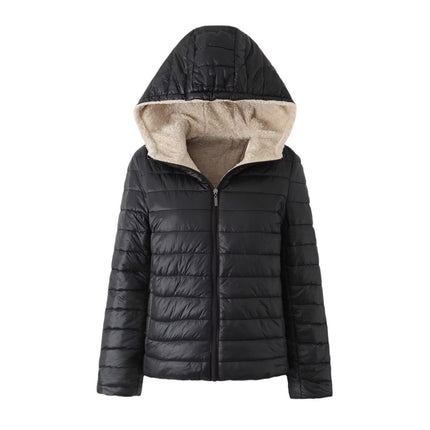 European And American Style Short Autumn And Winter Cotton-padded Coat Women's Solid Color Loose Hooded Fleece-lined Warm