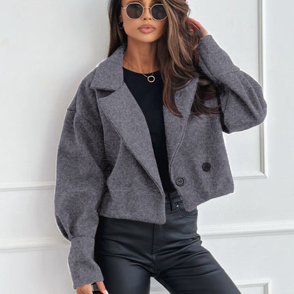 Fashionable All-match Suit Collar Short Woolen Coat