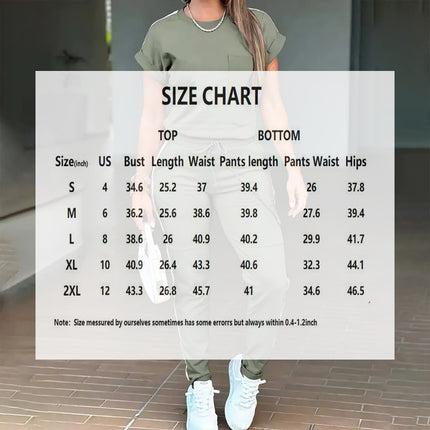 Women's Solid Color Short Sleeve Two-Piece Set - Round Neck, Stripe Trim, Tie Waist Belt, Pockets Spring&Summer Casual Outfit