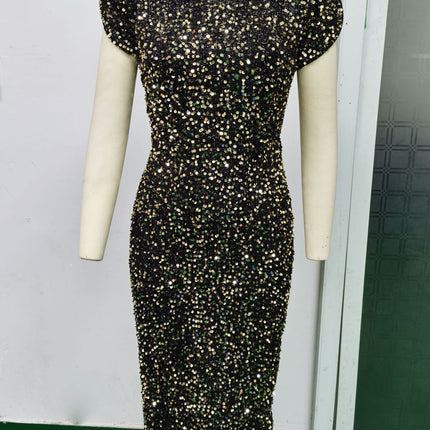 Women's Short Sleeve Retro Sequins Dress