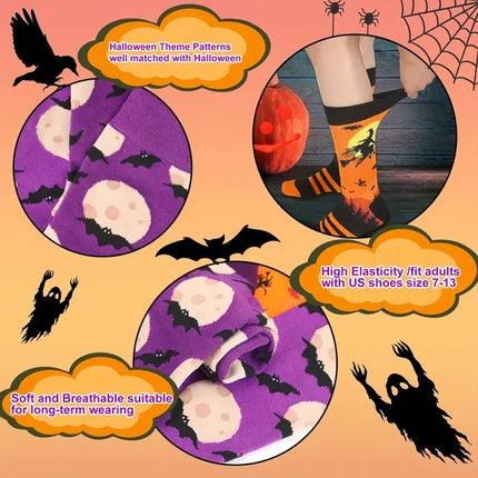 6 Pairs Halloween Christmas Socks For Men Women Girls Funny Pumkin Spider Black Cat Cotton Sock Set