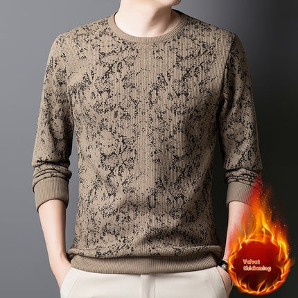Men's Round Neck Printed Young And Middle-aged Long-sleeved Thickened Warm T-shirt