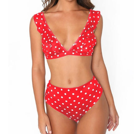 new hot Dot Floral border high waist swimsuit Beachwear swimsuit for women