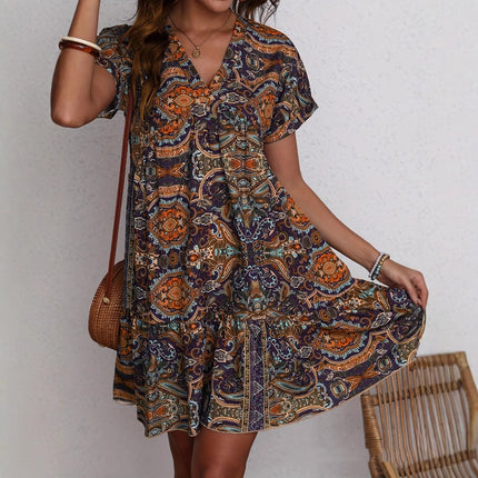 Women's Clothing Printed V-neck Leisure Vacation Style Dress