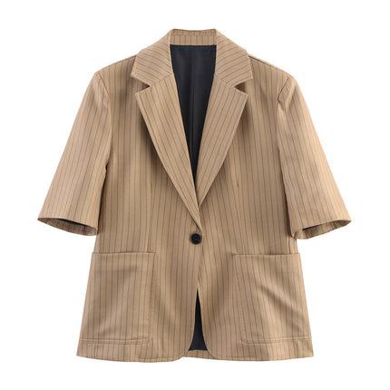 Striped Linen Blend Suit Jacket Pleated Pants