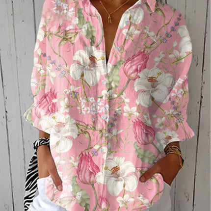 Women's Creative Fashion 3D Printing Lapel Casual Shirt