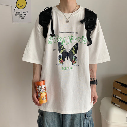 Butterfly print half sleeve top short sleeve