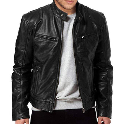 Pu Leather Collar Slim Leather Jacket