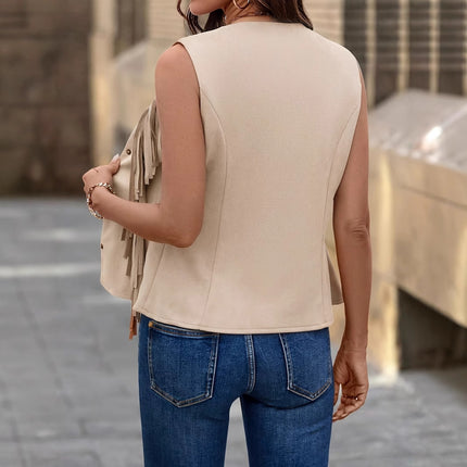 Fashionable Women's Solid Color Fringed Suede Vest