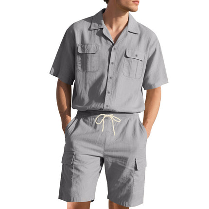 Men's Casual Solid Color Short Sleeve Shorts Suit
