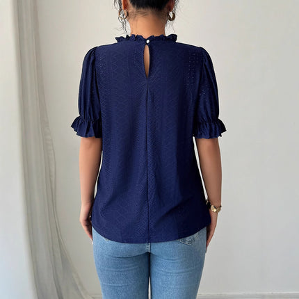 Fashion Style Lace Collar Hollow-out Shirt Women's Clothing