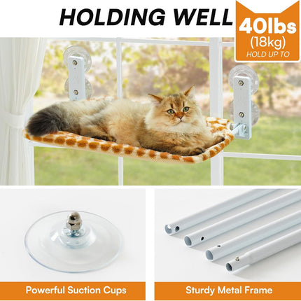 MEWOOFUN Cat Window Hammock - Steel Frame Perch With Strong Suction Cups For Indoor Cats Brown, Medium