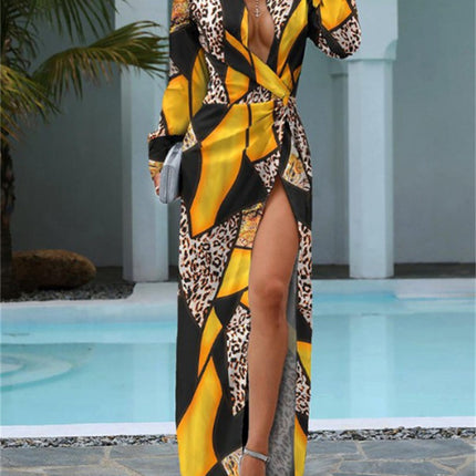 Women's Lace-up Slit Long-sleeved Dress