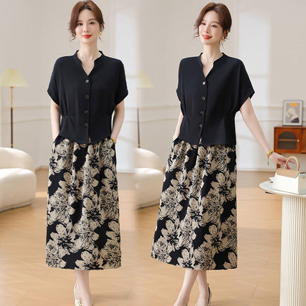 Short Sleeve Shirt Skirt Two-piece Set