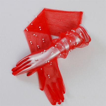 Summer Thin Bridal Pearl Mesh Gloves