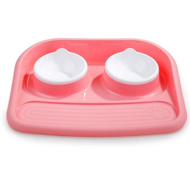 Environmental Pet Bowl Plastic Anti-skid Double Bowl Anti-knocking, Eating And Drinking Dual-purpose Dog Feeder Dog Pot