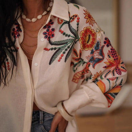Loose Long Sleeve Printed Shirt Top