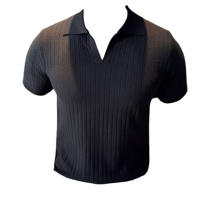 V-neck Knitted Lapel Short-sleeved T-shirt Men's Thin