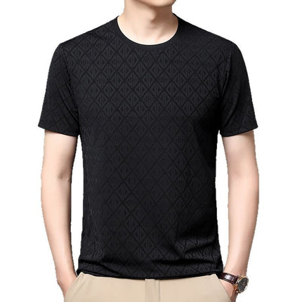 Men's Round Neck Jacquard Short Sleeve Cool Antibacterial Fashion Brand Casual Fashion Half Sleeve