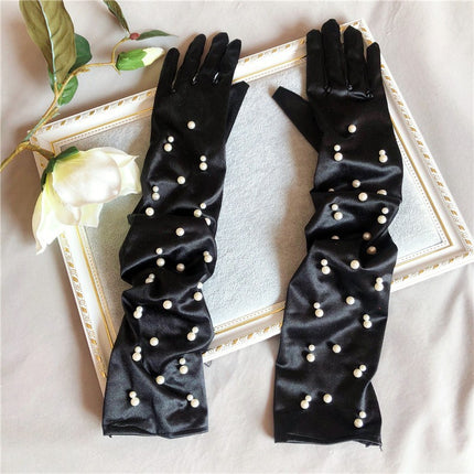 Summer Thin Bridal Pearl Mesh Gloves