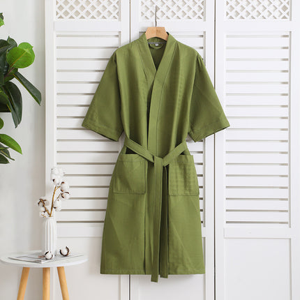 Cotton Single-layer Yarn Bathrobe Spring Summer Cropped Sleeves Mid-length Bathrobe