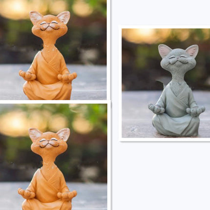 Whimsical Black Buddha Cat Figurine Meditation Yoga Collectible Happy Cat Decor Home Garden Decoration Garden Ornament