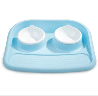 Environmental Pet Bowl Plastic Anti-skid Double Bowl Anti-knocking, Eating And Drinking Dual-purpose Dog Feeder Dog Pot