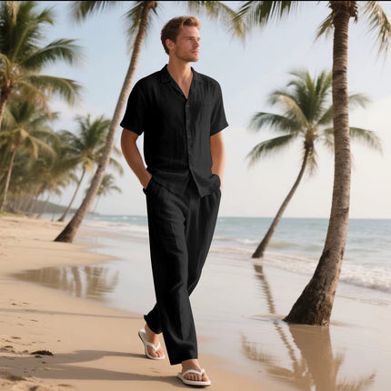 Casual And Comfortable Button Polo Short Sleeve Trousers Beach Suit
