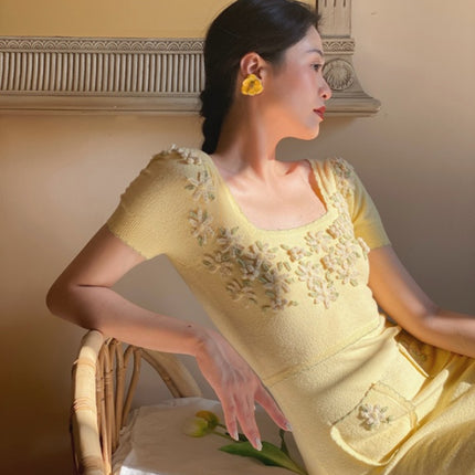 Half sleeve square neck pocket dress