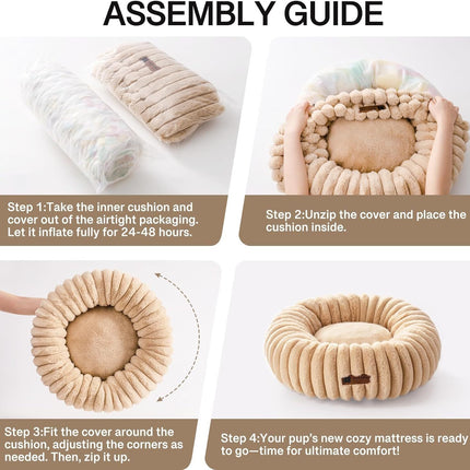 MEWOOFUN Donut Dog Bed For Medium Dogs - Calming Pet Bed With Non-Slip Bottom, Washable For Pets Up To 45 Lbs Light Brown