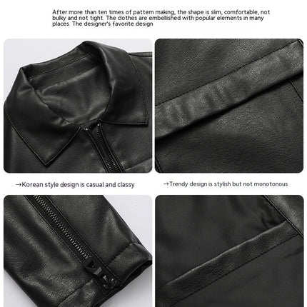 Men's Motorcycle Leather Jacket Slim Lapel Casual Leather Jacket