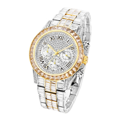 Fashion Three Eyes Rainbow Diamond Daikin Watch Full Square Diamond British Men's Watch