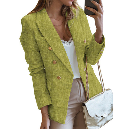 Women's Solid Color Slim-fit Suit With Metal Breasted