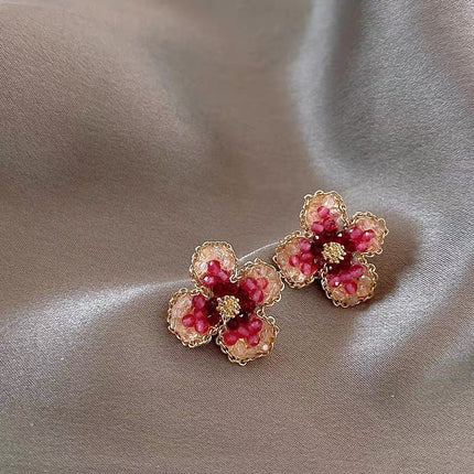 Full Diamond Flower Stud Earrings Women's High-grade Earrings All-match And Sweet Girly And Fashion Trendy Earrings