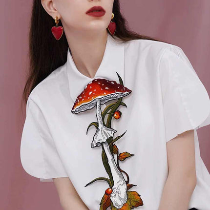 Knotless Machine Embroidery Vintage Mushroom Berry Tie For Women