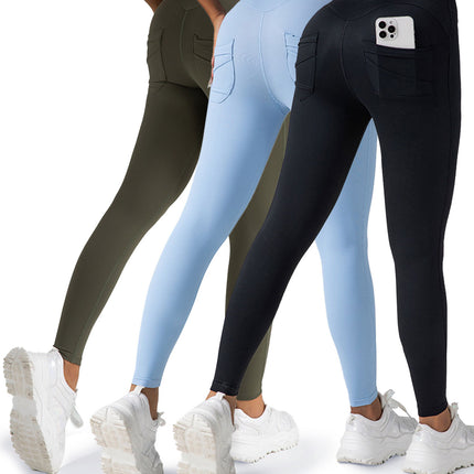 3 Pack Womens Yoga Leggings 4-Way Stretch High Waisted Tummy Control Pant With Pocket Workout Athletic Gym Casual Pants