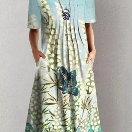 Casual Beach Dress Strap Type Loose Waist 3d Printed Dress