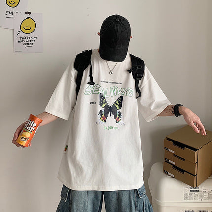 Butterfly print half sleeve top short sleeve