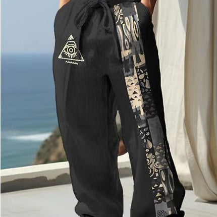 Retro Printed Loose Casual Straight Trousers