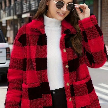 Women's Plaid Plush Long-sleeved Winter Fashion Casual Jacket