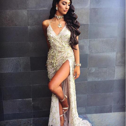 V-neck Sexy Halter Strap Sequin Dress