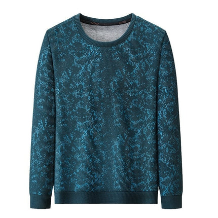 Men's Round Neck Printed Young And Middle-aged Long-sleeved Thickened Warm T-shirt