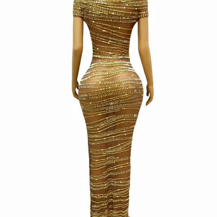 Sexy Luxury Shiny Rhinestone Dress Performance Costume Party Evening Dress