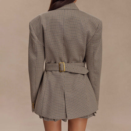 Fashionable Elegant Black Plaid Lapel Suit Jacket