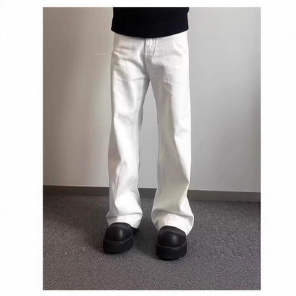 High-grade Loose Straight Wide Leg American High Street White Jeans Men